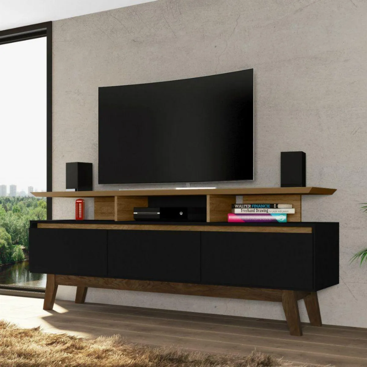 HOGA - Rack TV 60" Rubí 66x160x38 cm Canela Negro