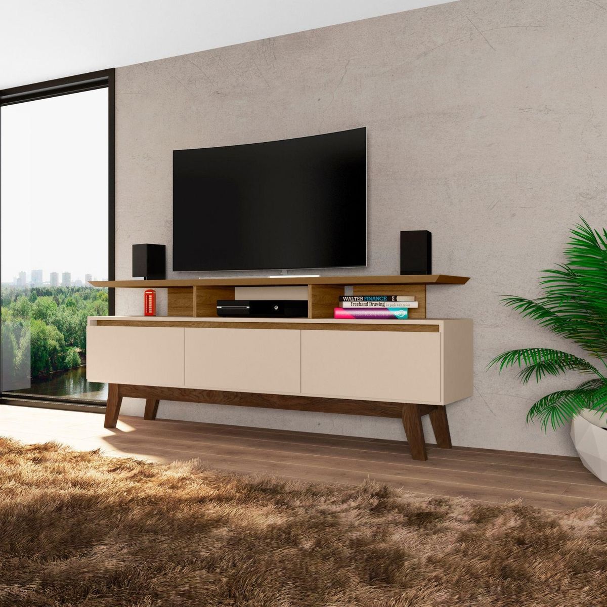 HOGA - Rack TV 60" Rubí 66x160x38 cm Canela Blanco