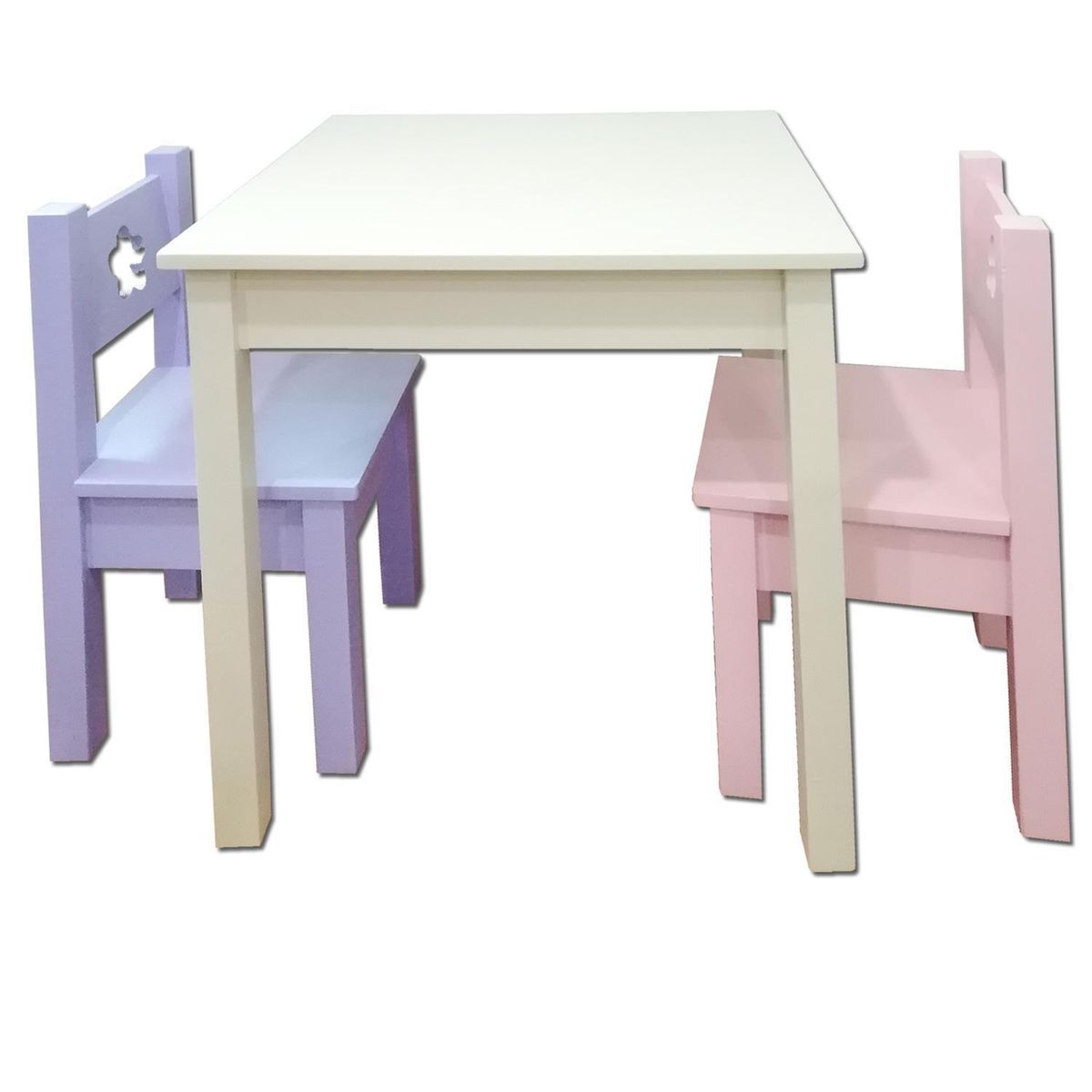 MUEBLES KIDS - Mesa con 2 Sillas Infantil Crema Lila 60x60x60 cm