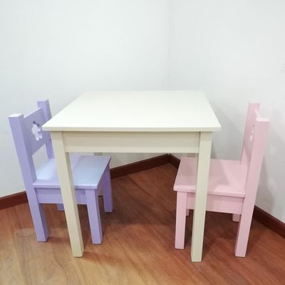 Imagen 2 del producto Mesa con 2 Sillas Infantil Crema Lila 60x60x60 cm