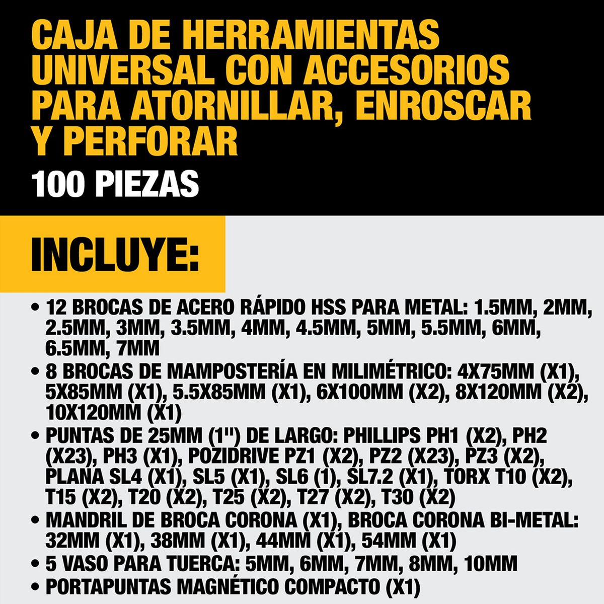 DEWALT - Set puntas de atornillado 100 piezas