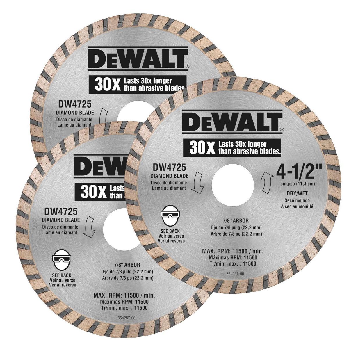 DEWALT - Pack 3 discos diamantados 4 1/2"