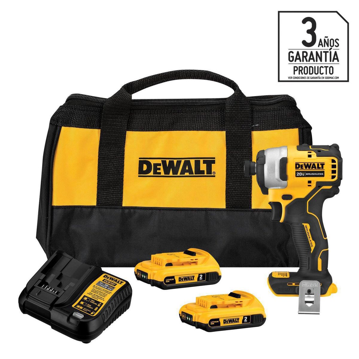 DEWALT - Atornillador de impacto inalámbrico 20V + 2 baterías