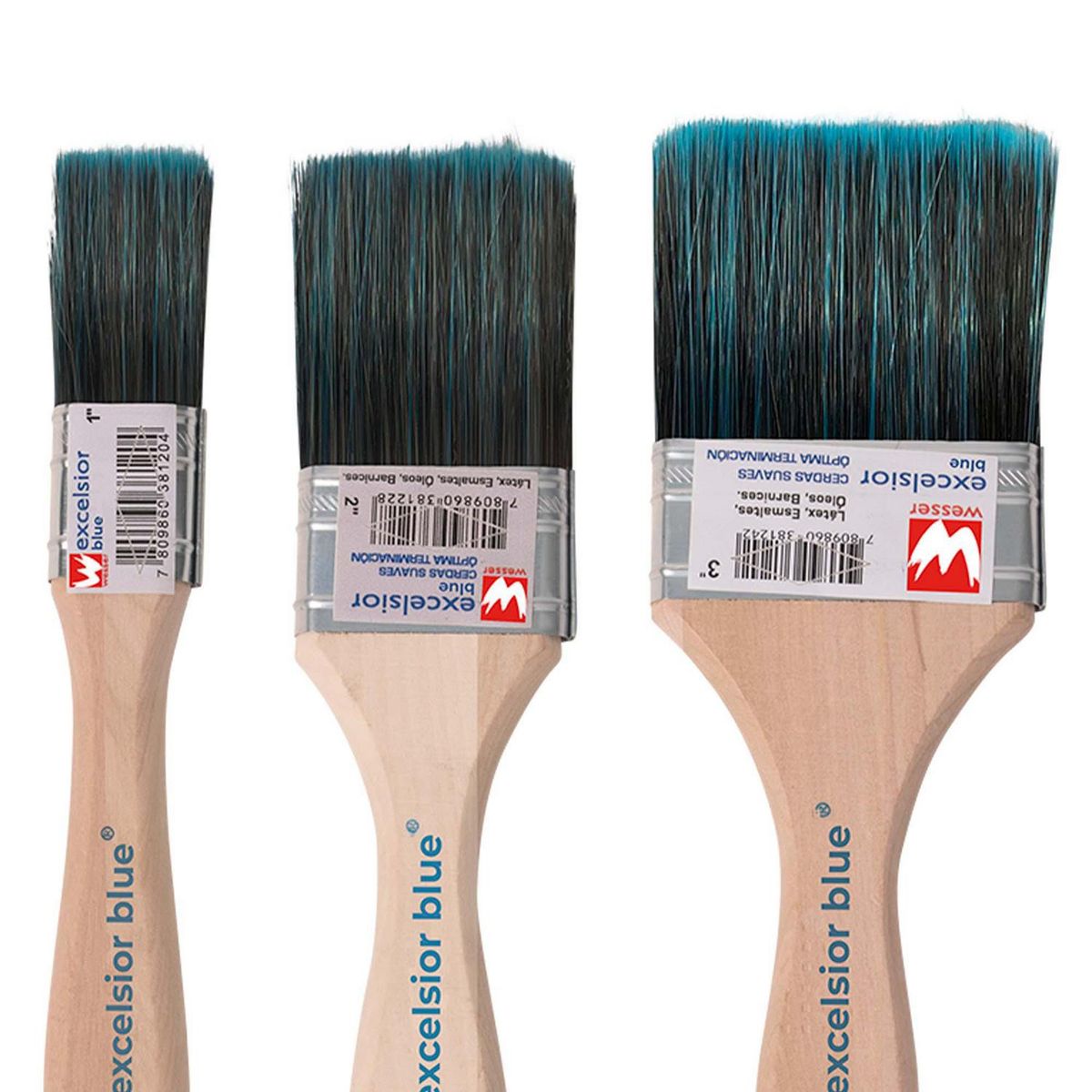EXCELSIOR - Set de Brochas Excelsior Blue para Pintura 1" 2" y 3" Filamentos Sintéticos
