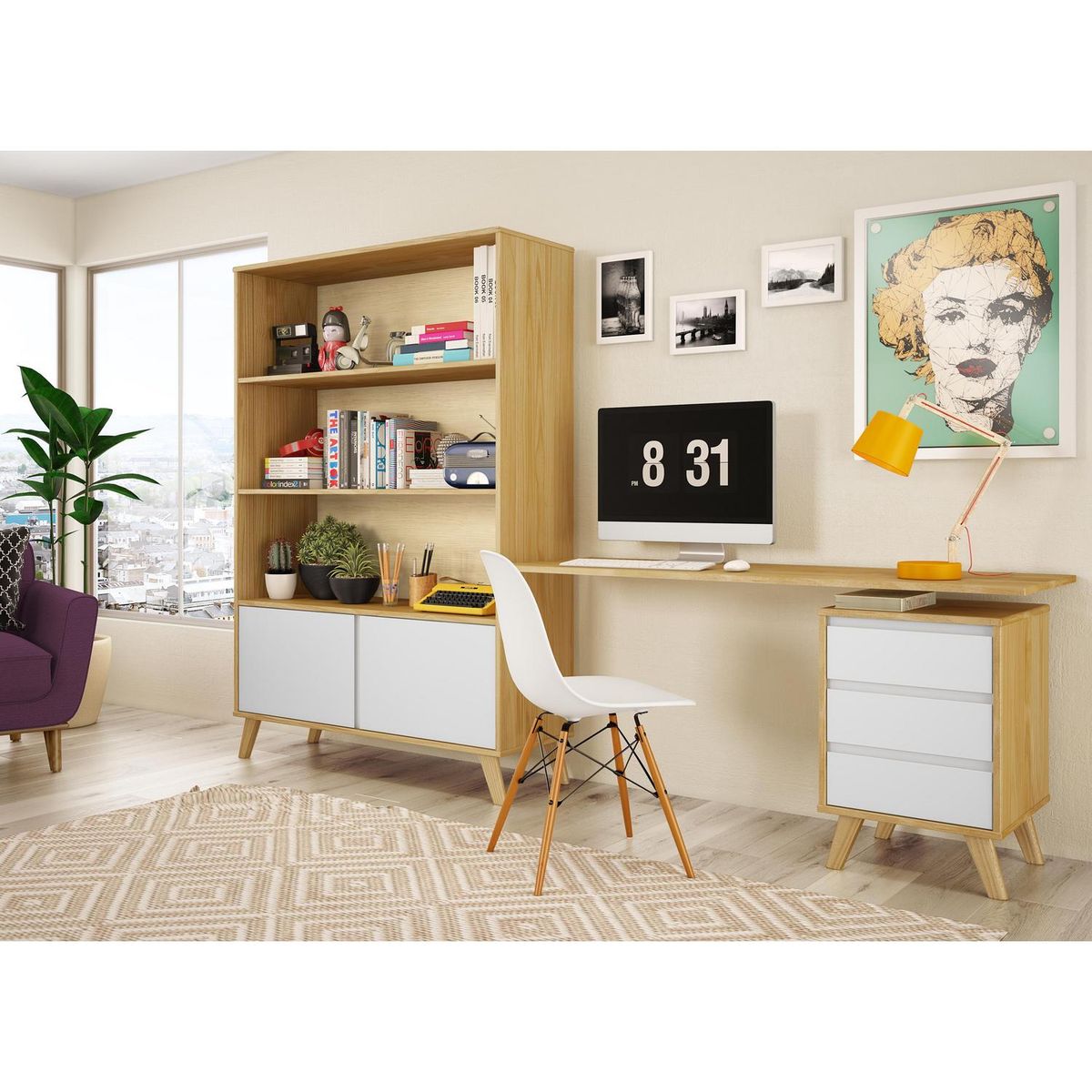 AR DESIGN - Estante Madera 2 Nivel(es) 80x175x40 cm Roble/Blanco