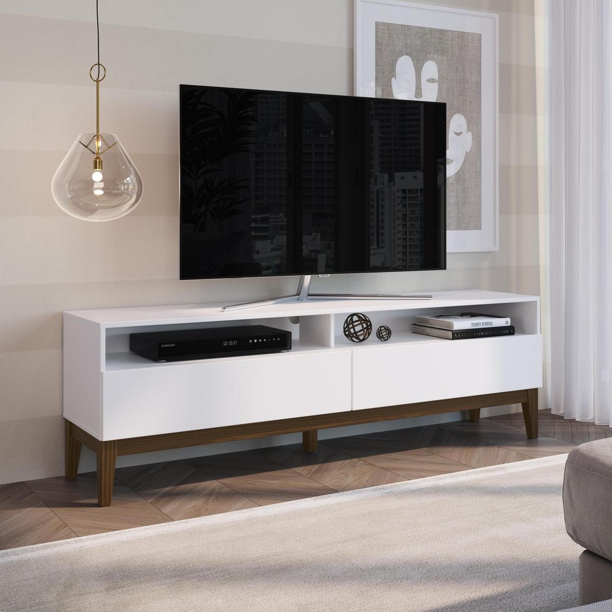 AR DESIGN - Rack TV 60" 160x37,5x50 cm blanco/nogal