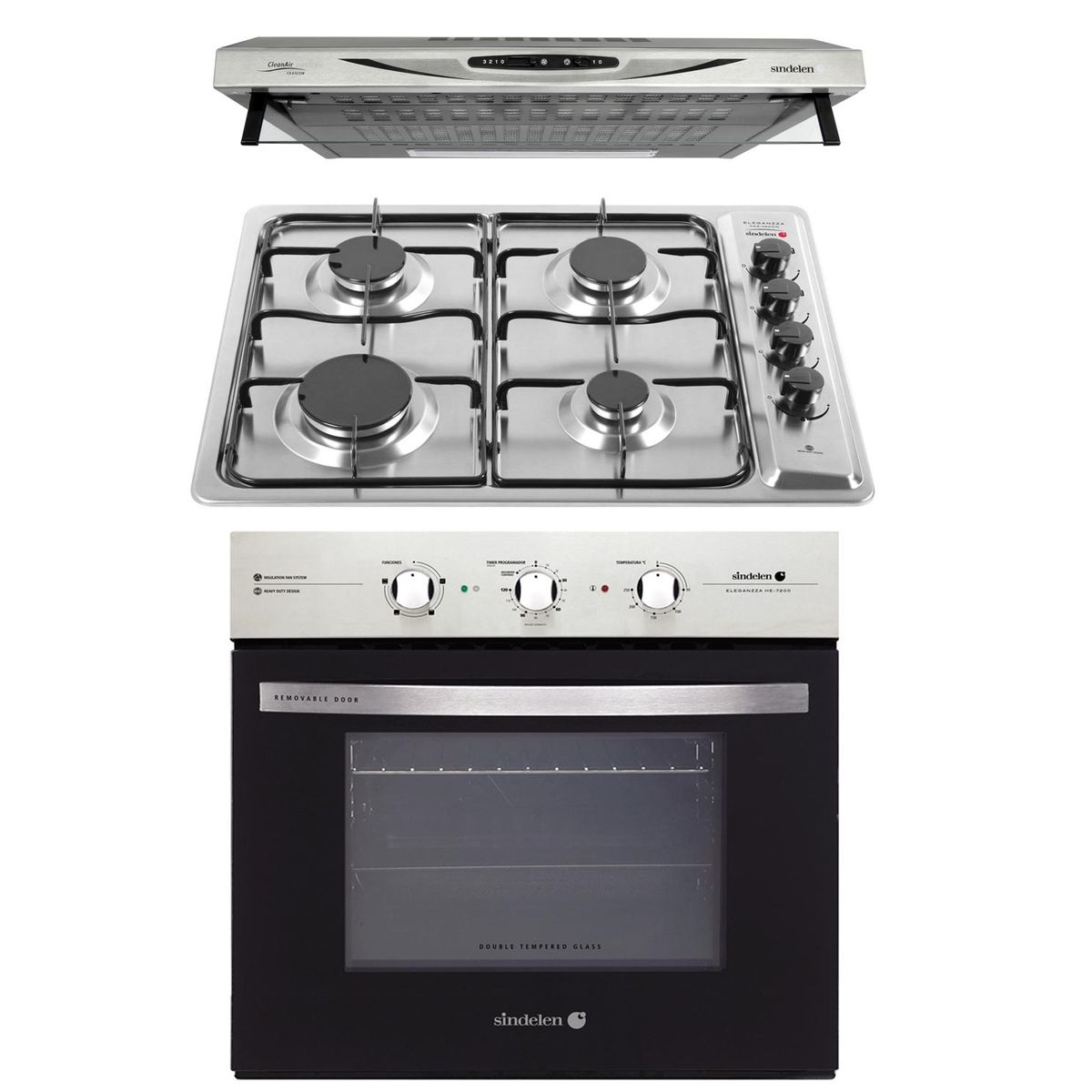 SINDELEN - Kit horno empotrable HE7200+Encimera CEG-4600+Campana CA610