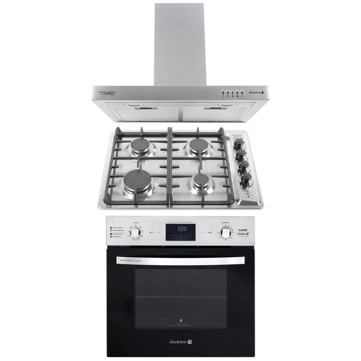 SINDELEN - Kit horno empotrable HE7400 + encimera CEG-4650 + campana CA650