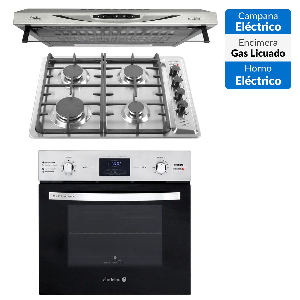 SINDELEN - Kit horno empotrable HE7400 + encimera CEG-4650 + campana CA610