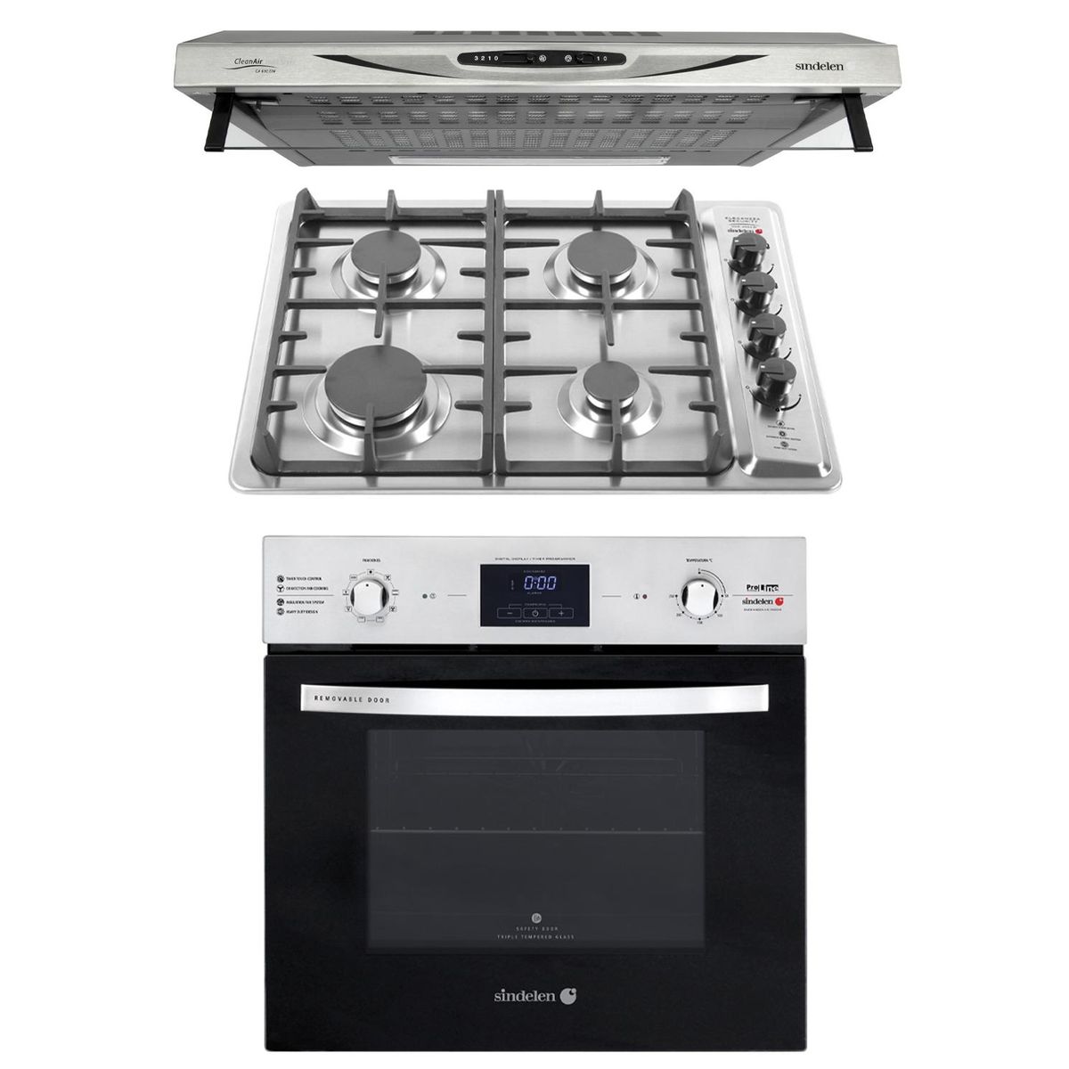 SINDELEN - Kit horno empotrable HE7400 + encimera CEG-4650 + campana CA610