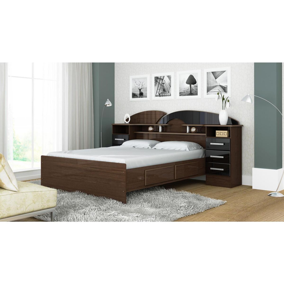 DECOCASA - Cama 2 plazas de Estructura Premium Blanco/Negro
