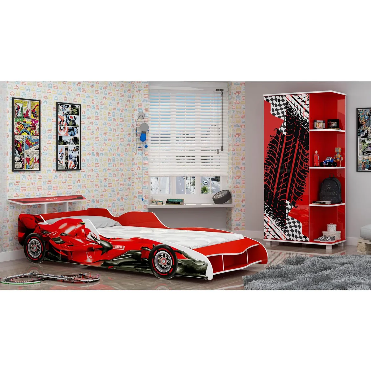 DECOCASA - Cama 1 plaza Infantil Carro F1 Rojo