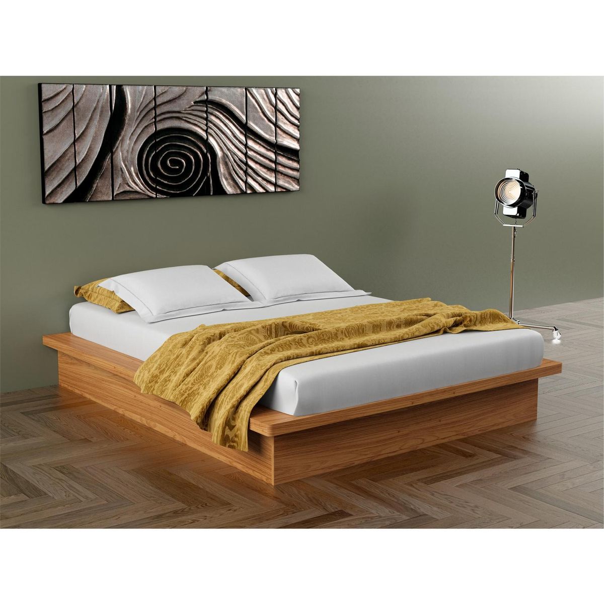 DECOCASA - Cama TW22 2 plazas Castaño