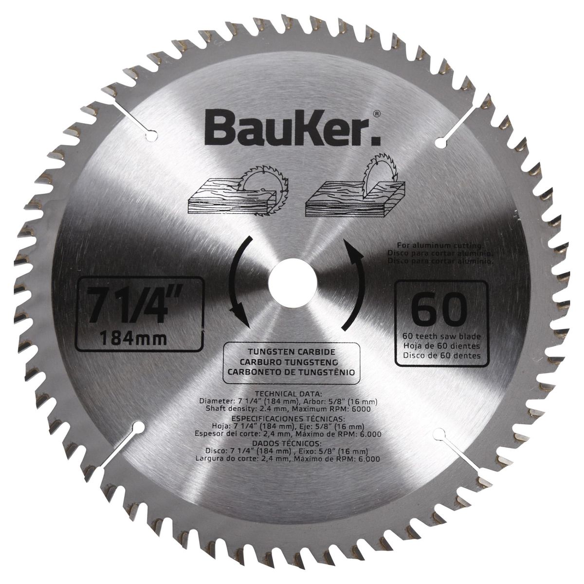 BAUKER - Disco De Sierra Circular 7 1/4" 60 Dientes