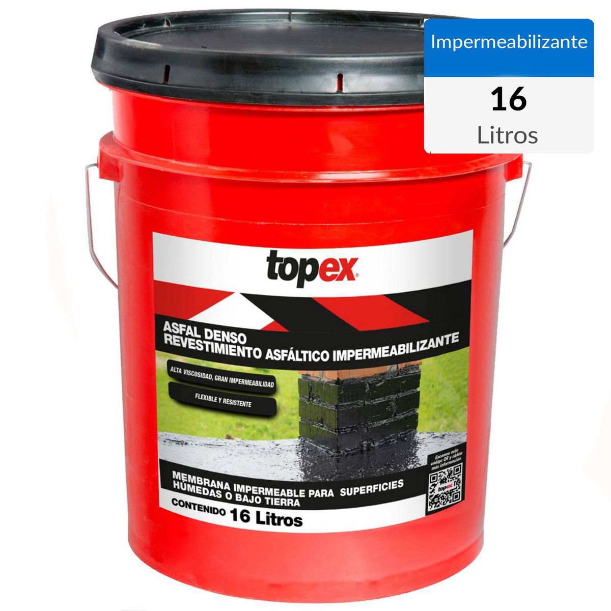 TOPEX - Tineta 16 litros revestimiento asfáltico impermeabilizante