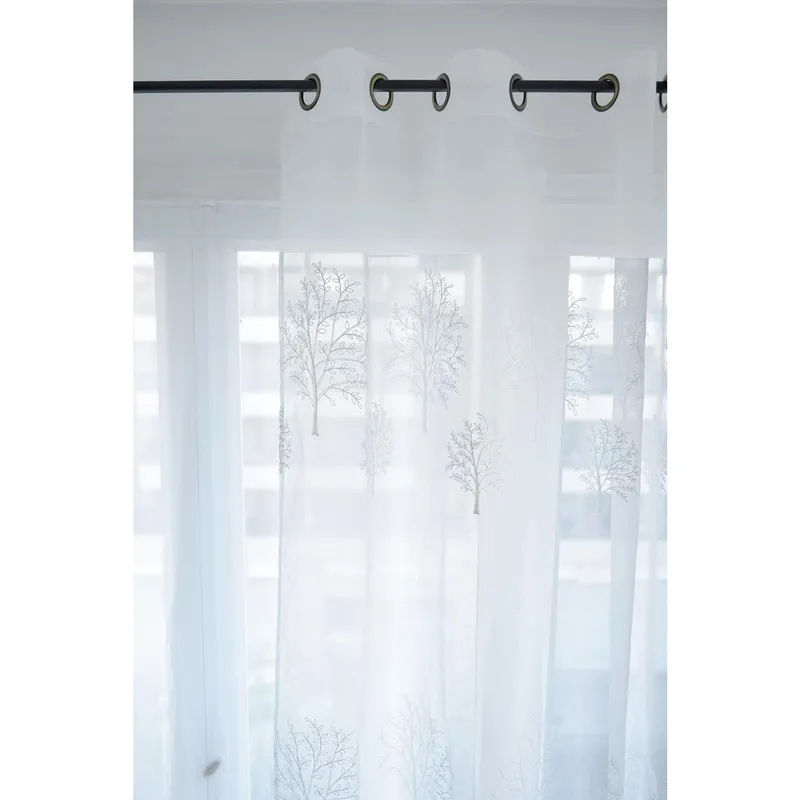 MASHINI - Cortina velo bordado 140x220 cm árbol blanco
