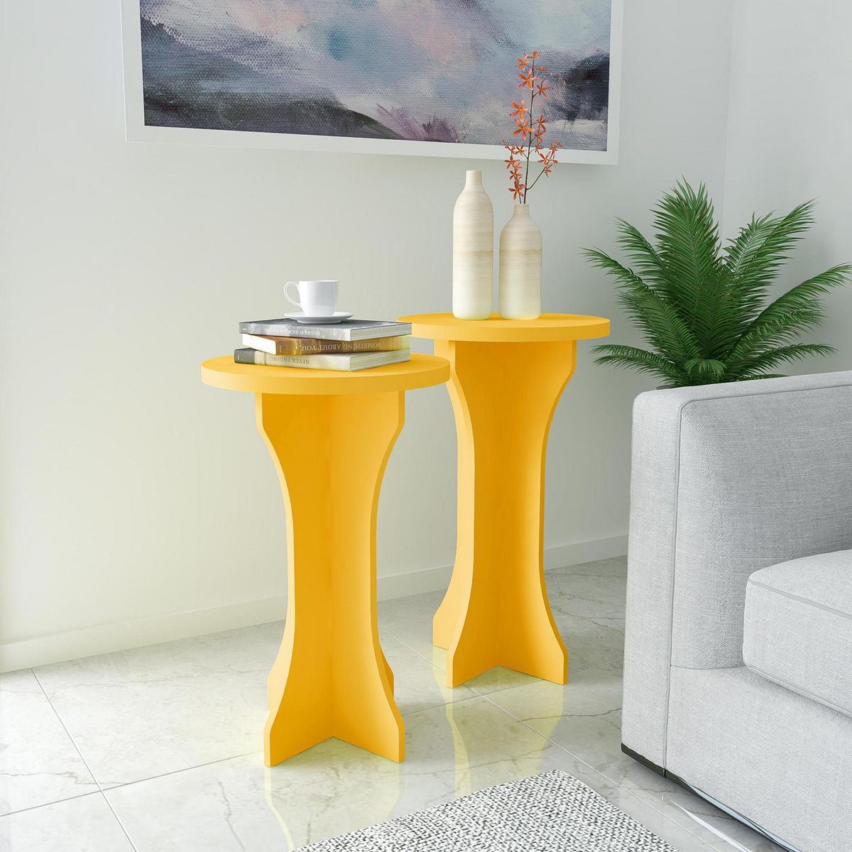 MOBILO - Set 2 mesas 39x67 cm amarillo