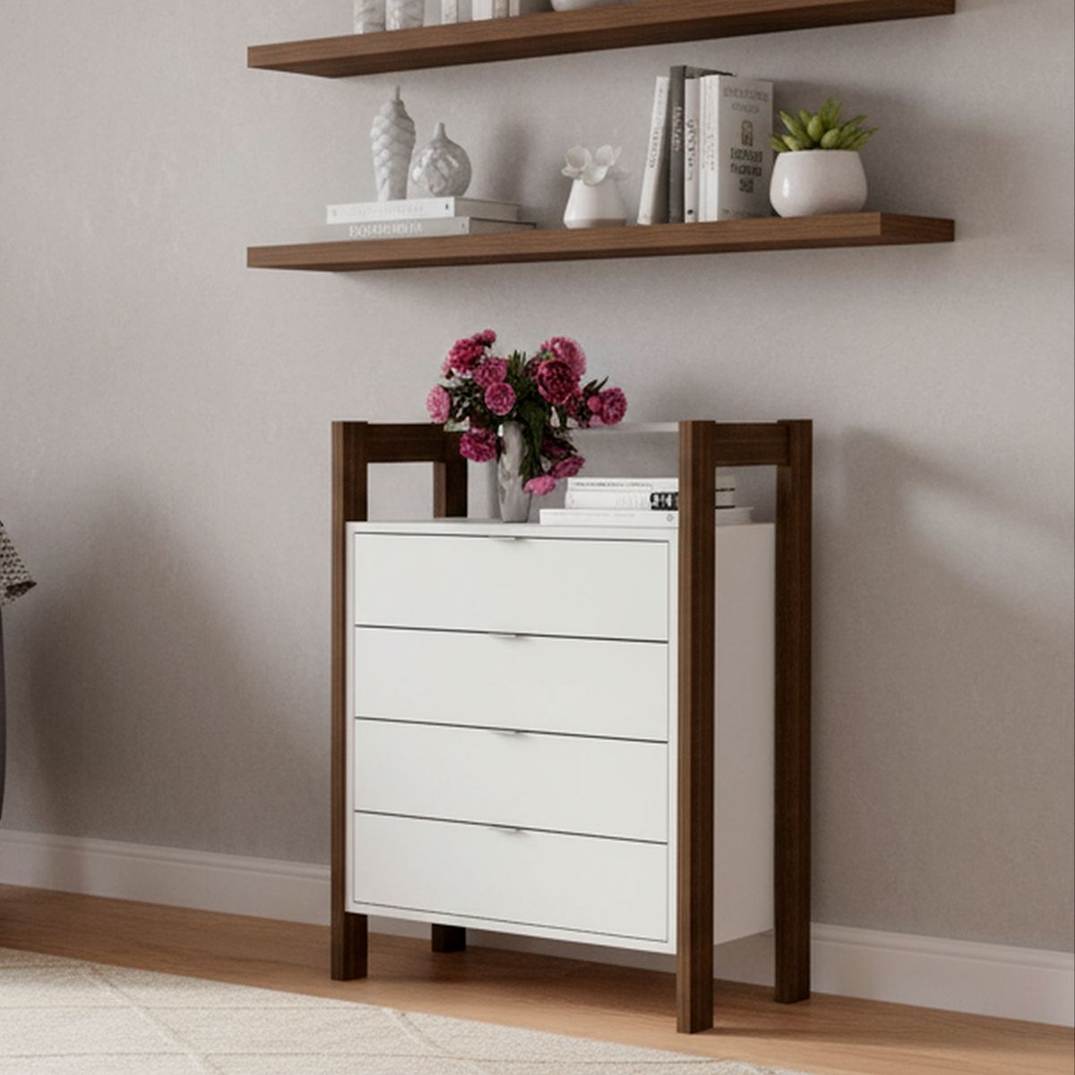 TECNOMOBILI - Velador 4 Cajón(es) 35.5x90.5x65 cm Blanco