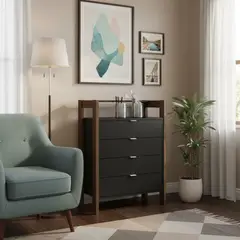 TECNOMOBILI - Velador 4 Cajón(es) 35.5x90.5x65 cm Negro