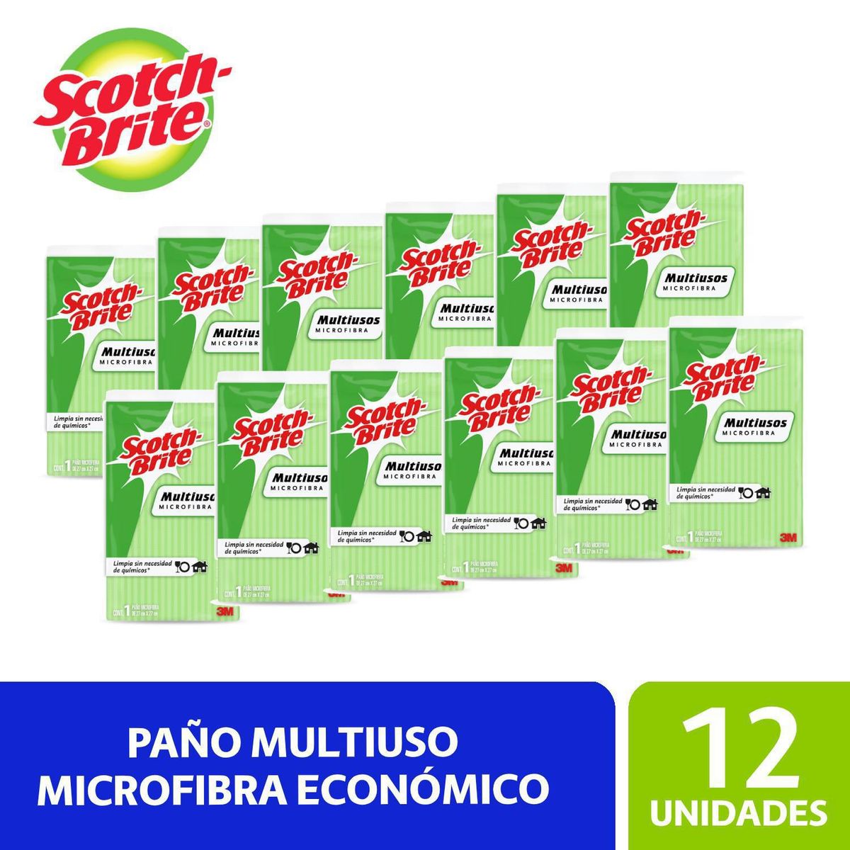 SCOTCH BRITE - Pack de 12 Paños Multiuso Scotch Brite 27x27 cm Económicos