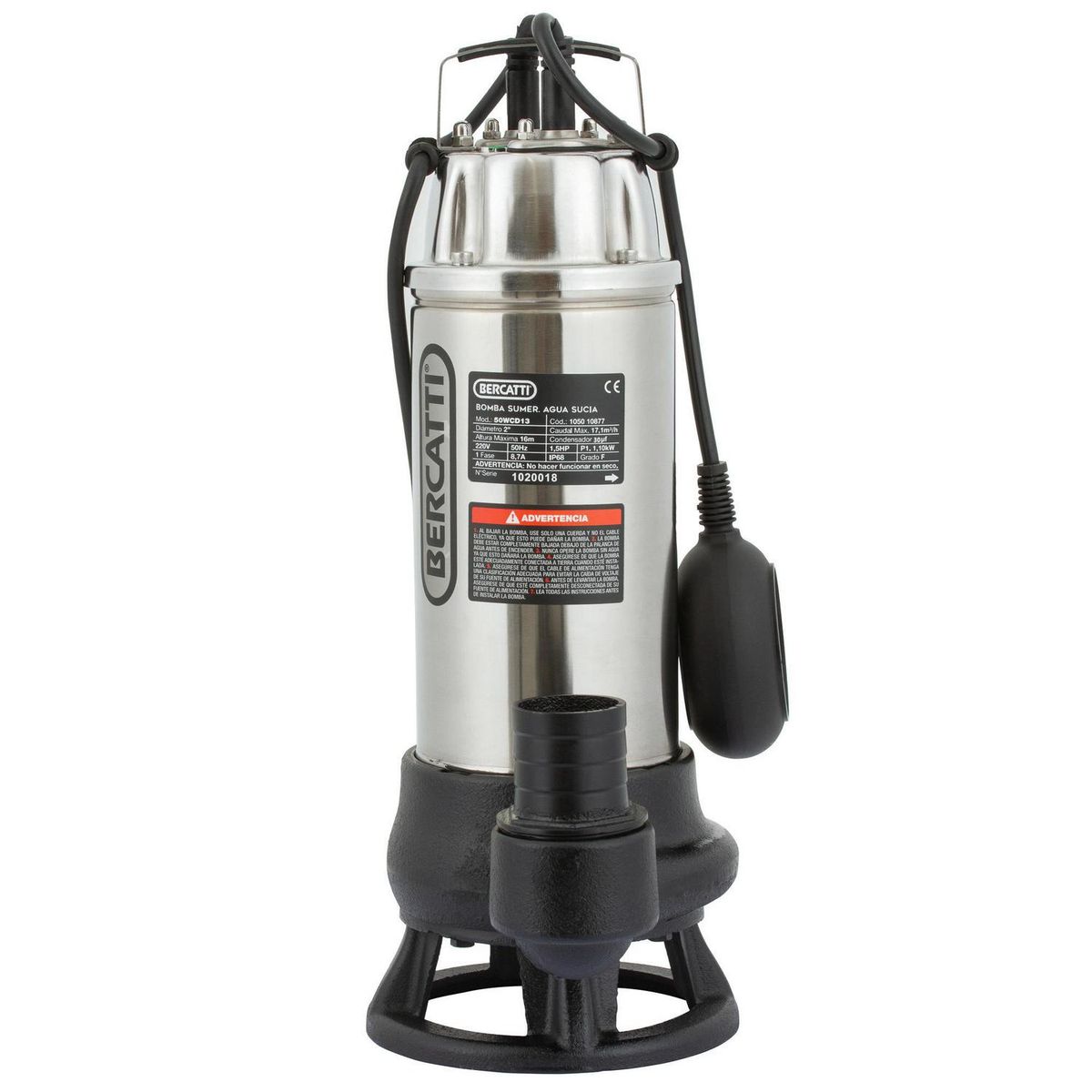 BERCATTI - Electrobomba sumergible 1,5 HP agua sucia