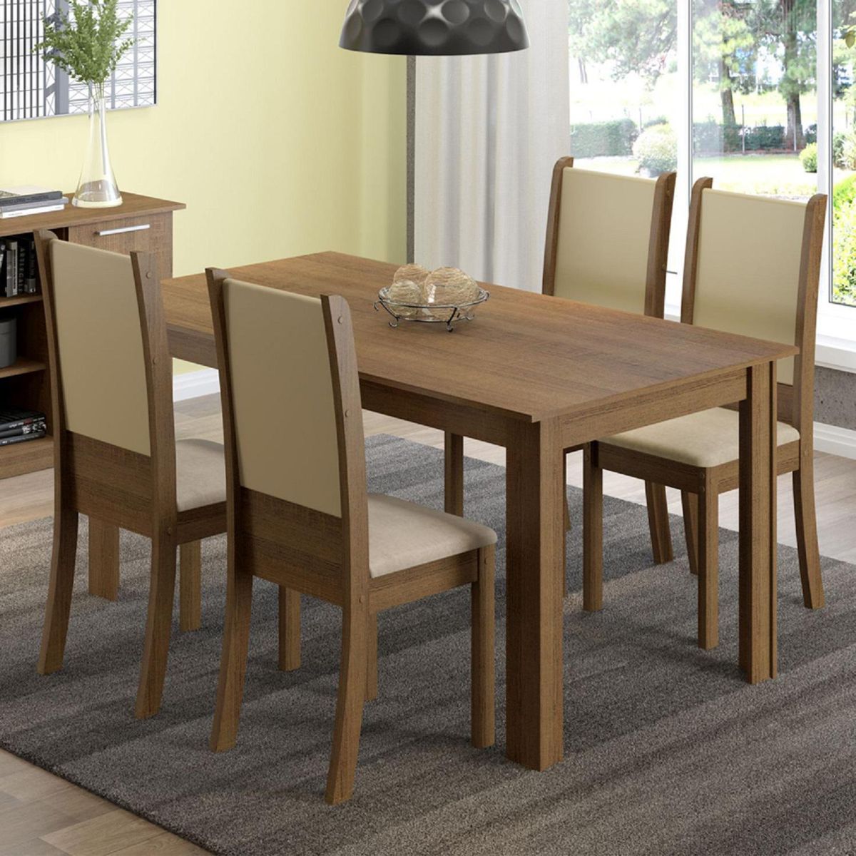 EXIT - Juego de Comedor Quillay 4 Sillas Mesa Rectangular 68x76x102 cm Café