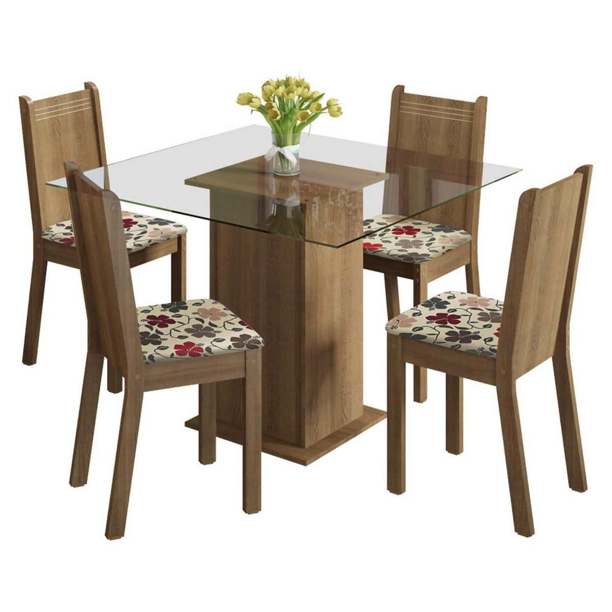 EXIT - Juego de Comedor Araucaria 4 Sillas Mesa Cuadrada 80x76x80 cm Rústico