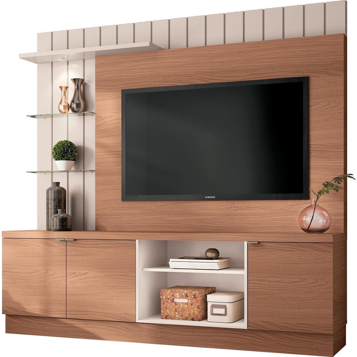 EXIT - Estante moderno TV 60" 188x200x40 cm natural/blanco