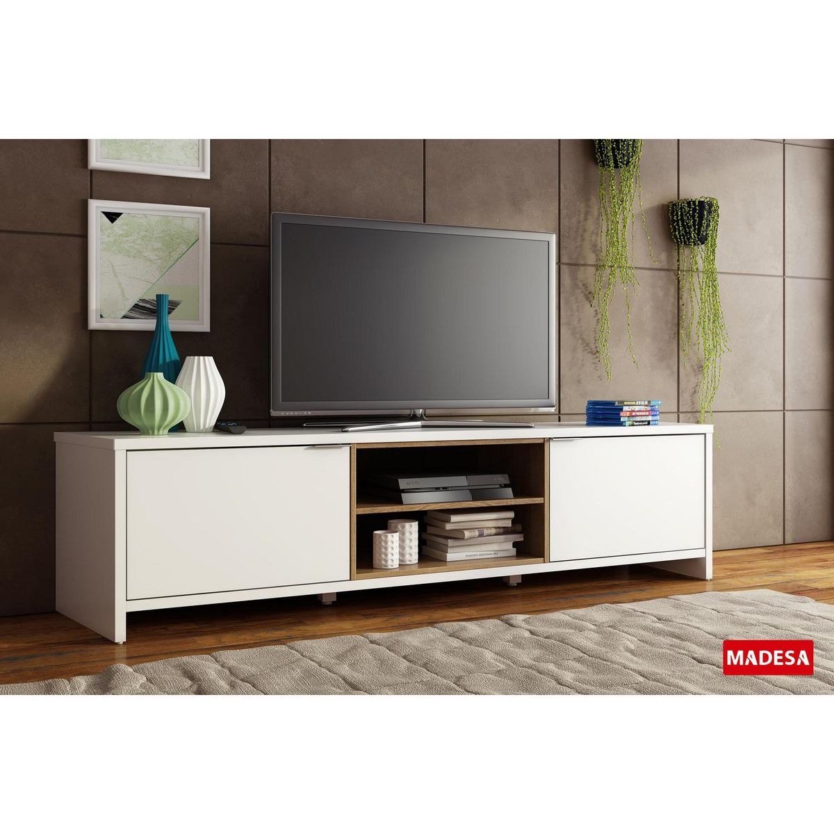 EXIT - Rack TV 75" 48x180x39 cm rustico/blanco