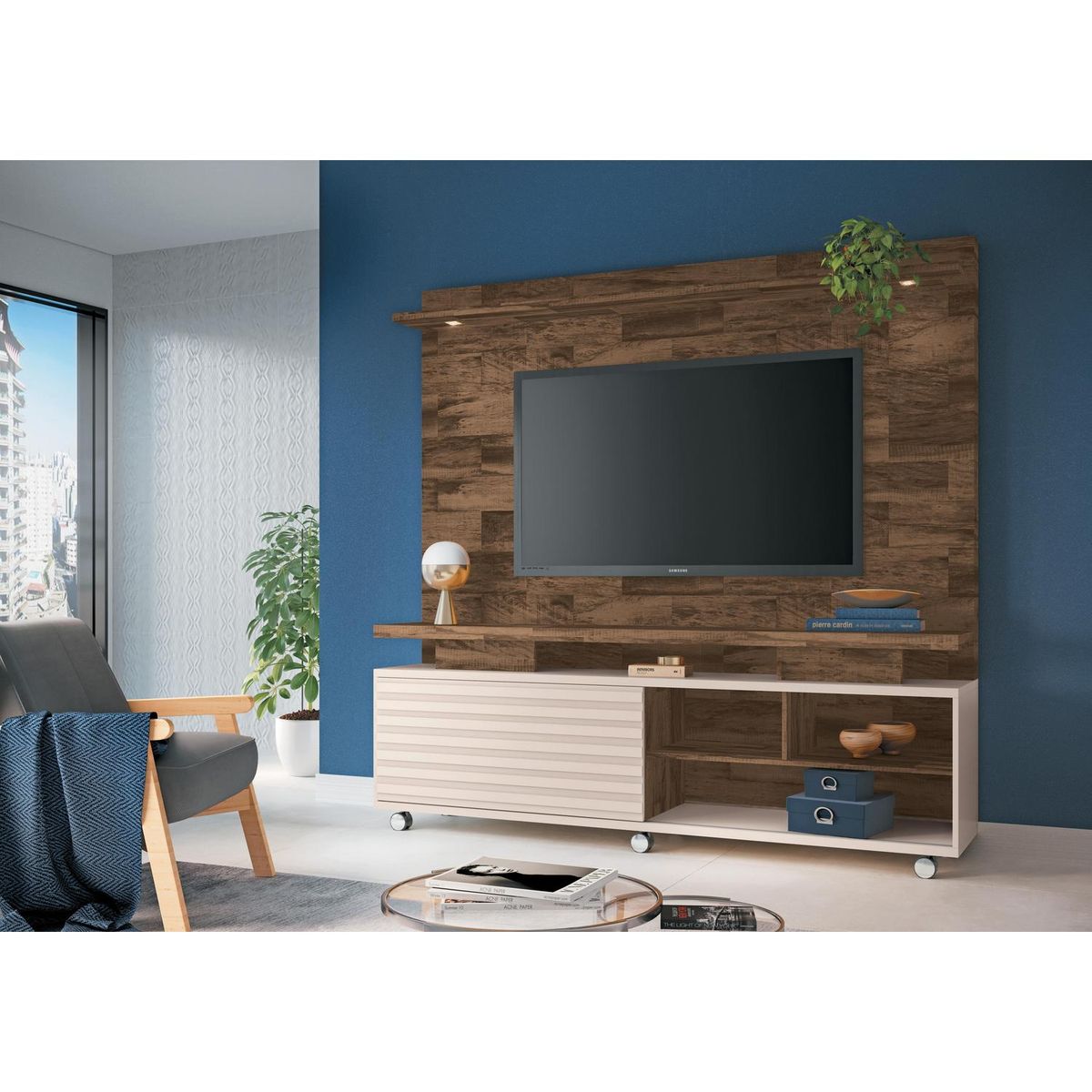 EXIT - Estante moderno TV 60" 177x180x39 cm rustico/blanco