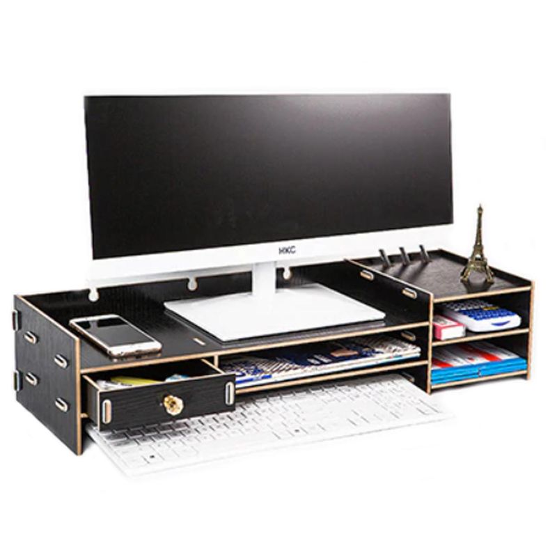 IMPORTADORA USA - Soporte monitor organizador escritorio 63,5x20x13,5 cm negro