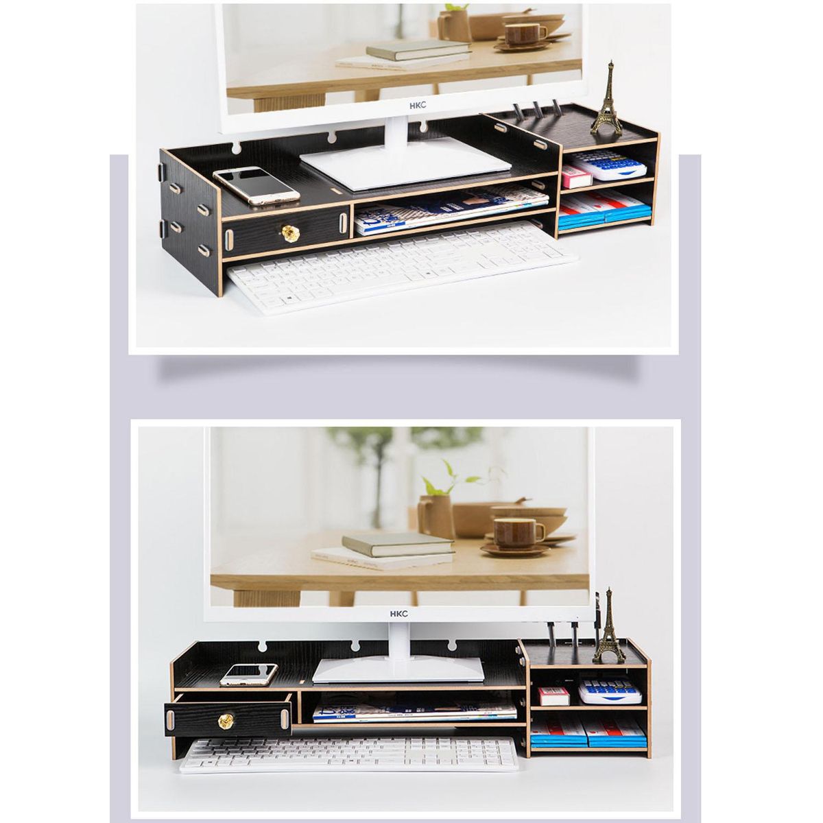 IMPORTADORA USA - Soporte Monitor Organizador Escritorio 63,5X20X13,5 Cm Negro