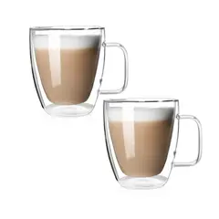 IMPORTADORA USA - Set 2 Tazas Mug 350 ml Vidrio Barista