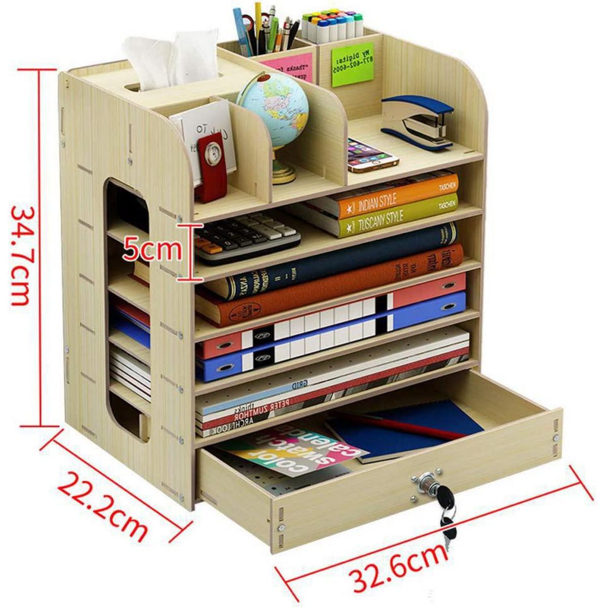 IMPORTADORA USA - Organizador escritorio madera cajón 34,7x22,2x32,6 cm blanco