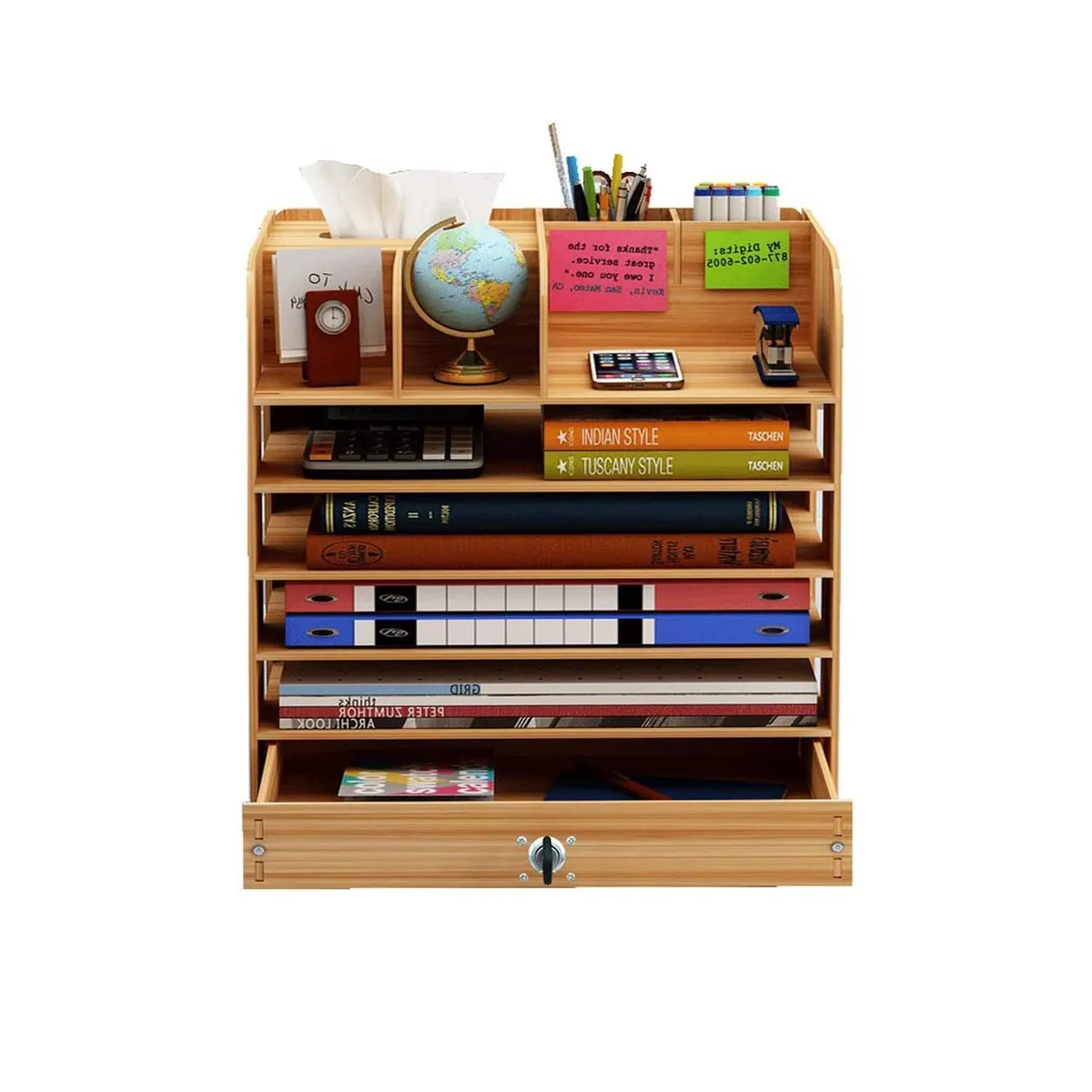 IMPORTADORA USA - Organizador escritorio madera cajón 34,7x22,2x32,6 cm café