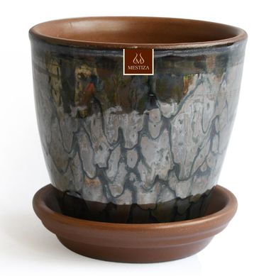 Set macetero zafiro cermico platino 14 cm y plato decorativo