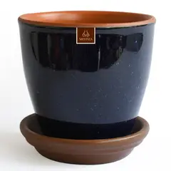 MESTIZA - Set Macetero y Plato Zafiro de Cerámica 10x13 Azul Cobalto