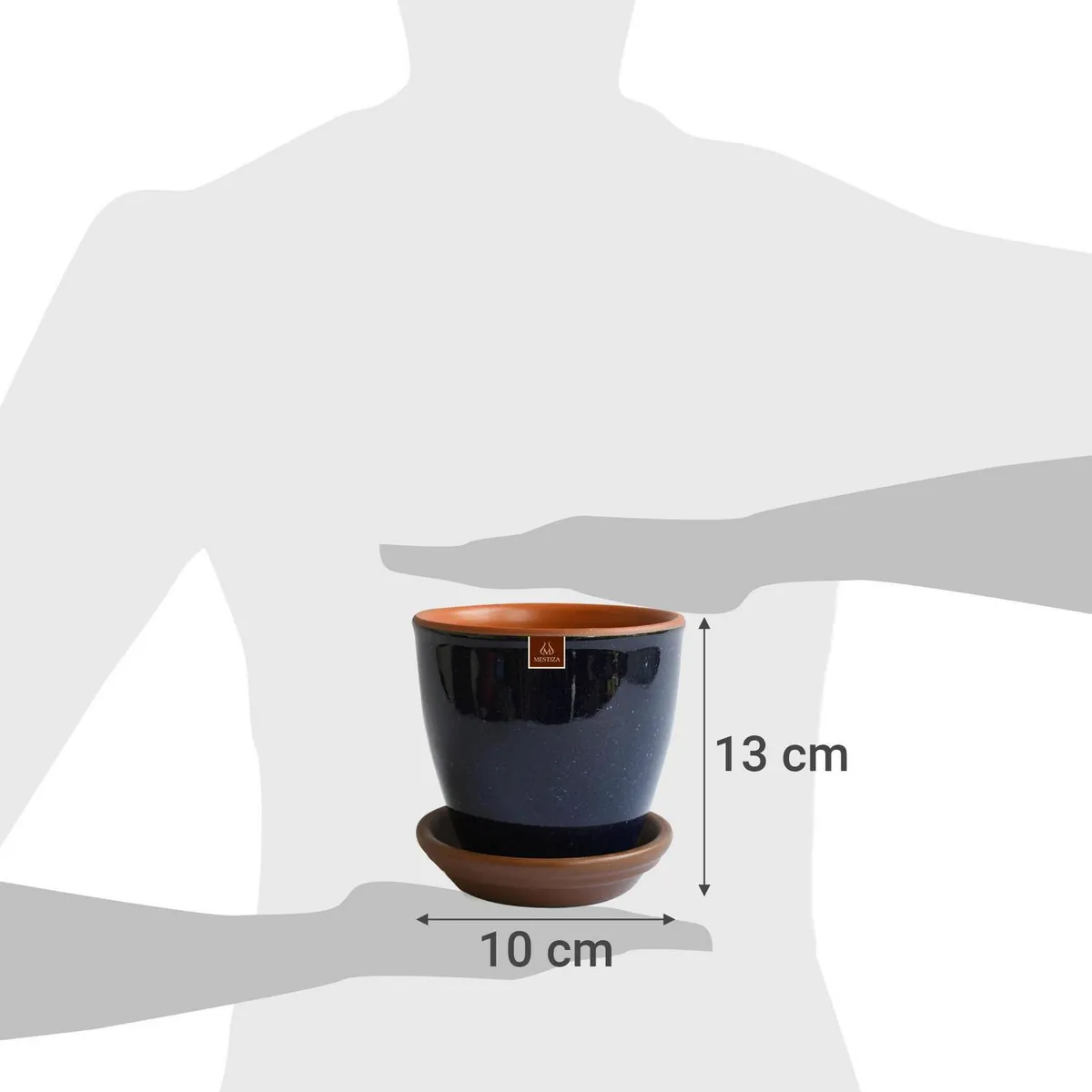 MESTIZA - Set Macetero y Plato Zafiro de Cerámica 10x13 cm Azul Cobalto