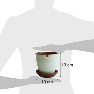 Imagen 2 del producto Set Macetero y Plato Zafiro de Cerámica 10x13 cm Verde Salvia