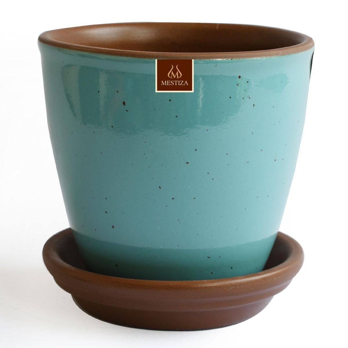 MESTIZA - Set Macetero y Plato Zafiro de Cerámica 10x13 cm Esmeralda