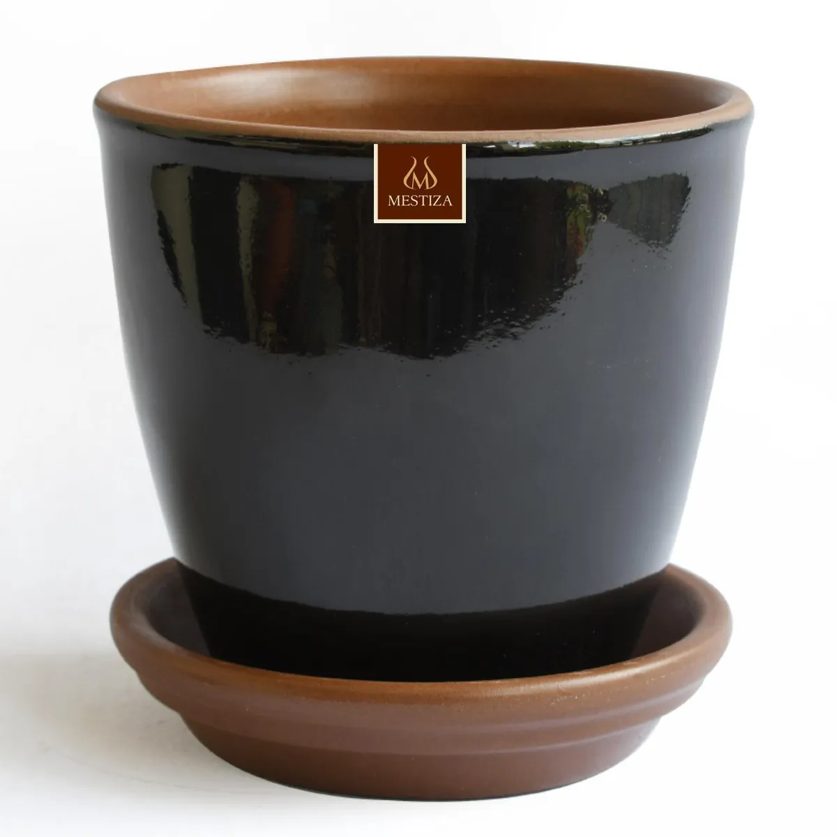 MESTIZA - Set Macetero y Plato Zafiro de Cerámica 10x13 cm Negro