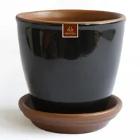 Set Macetero y Plato Zafiro de Cerámica 10x13 cm Negro