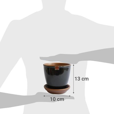 Imagen 2 del producto Set Macetero y Plato Zafiro de Cerámica 10x13 cm Negro