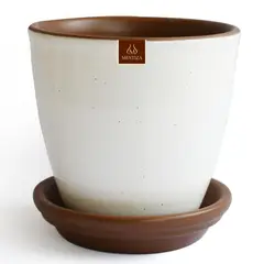 MESTIZA - Set Macetero y Plato Zafiro de Cerámica 10x13 Blanco