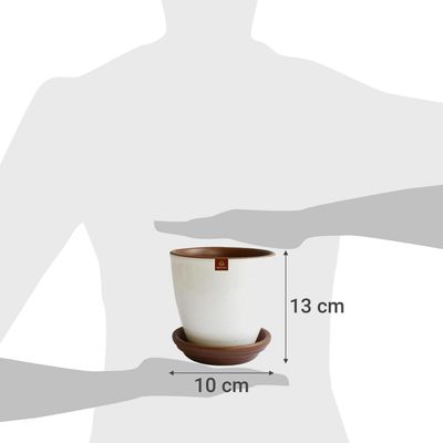 Imagen 2 del producto Set Macetero y Plato Zafiro de Cerámica 10x13 cm Blanco