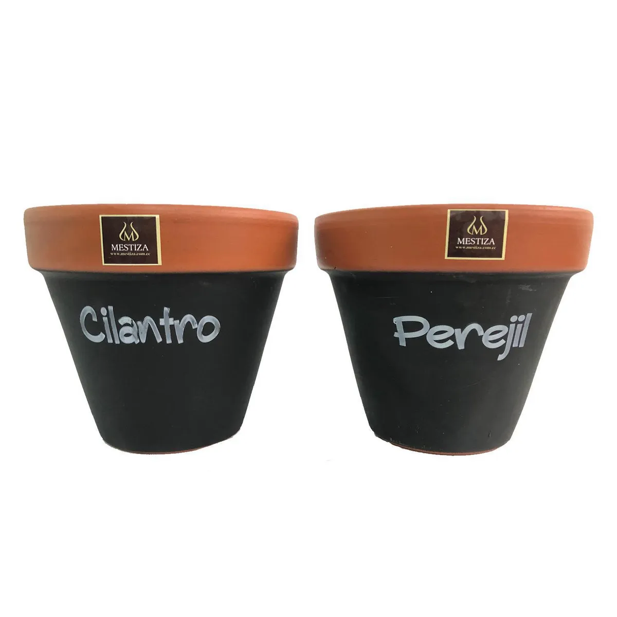 MESTIZA - Set 2 Maceteros Mi Huerto de Arcilla 6x13 cm Negro/terracota