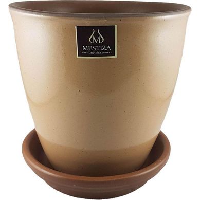 Set macetero zafiro cermico vainilla 17 cm y plato decorativo