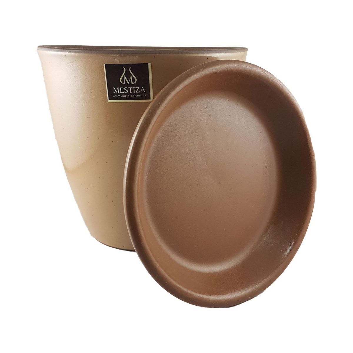 MESTIZA - Set Macetero y Plato Zafiro de Cerámica 12x16 cm Vainilla