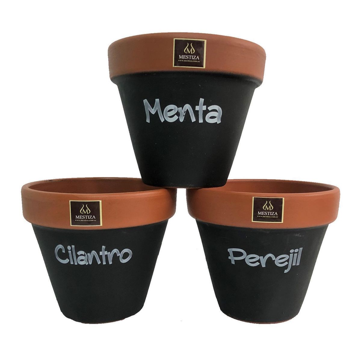 MESTIZA - Set 3 Maceteros Mi Huerto de Arcilla 6x13 cm Negro/terracota