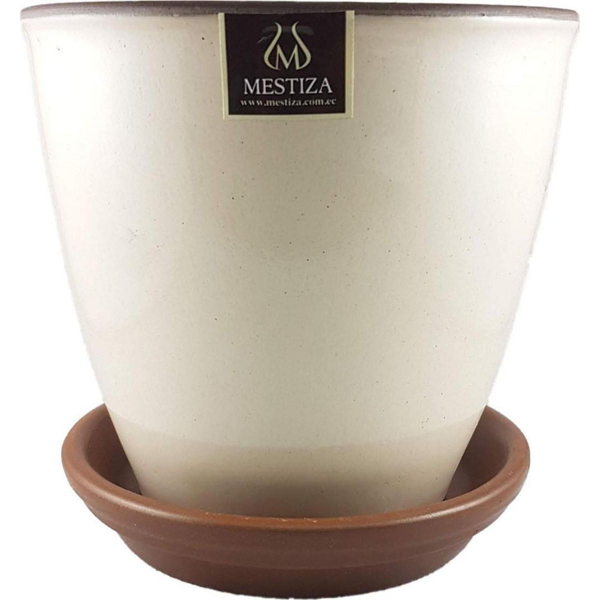 MESTIZA - Set Macetero y Plato Zafiro de Cerámica 12x16 cm Crema